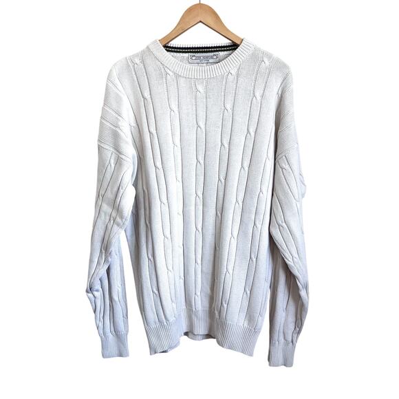 Vintage John Ashford Cable Knit Mens Sweater Size XL Cream Fisherman Preppy Prep - Picture 1 of 7